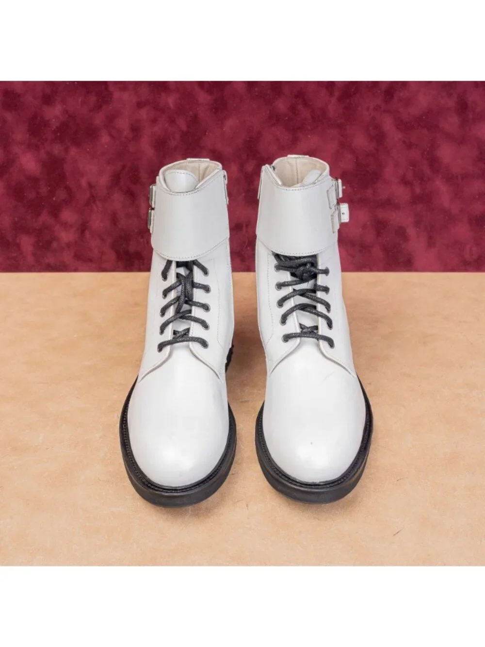 AllSaints Wmn Brigade Lace Zipper Festival White Leather Combat Boots 9US EUR39
